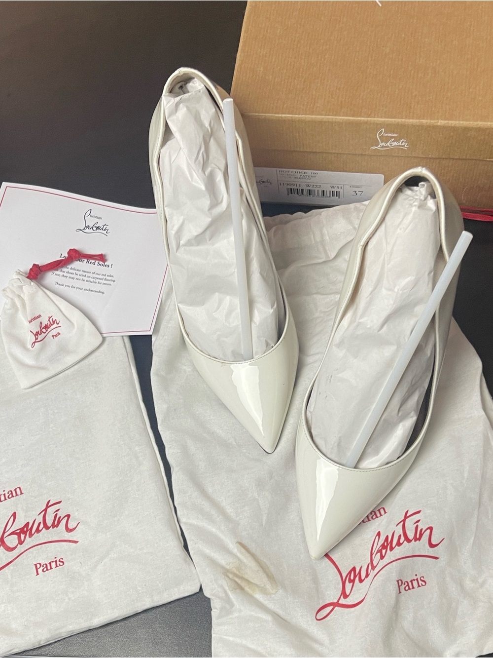 Christian Louboutin White Patent Pigalle Stiletto Pumps with Red Sole